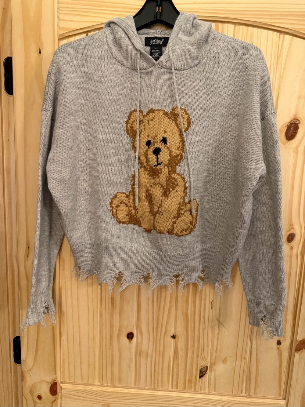 Light Gray Teddy Bear Hoodie Sweater